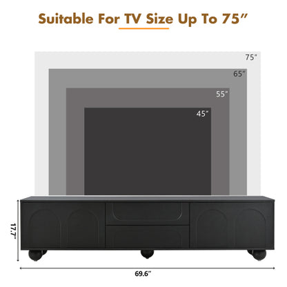 Black Arched Door TV Stand with Drawers 75 Inch Media Console