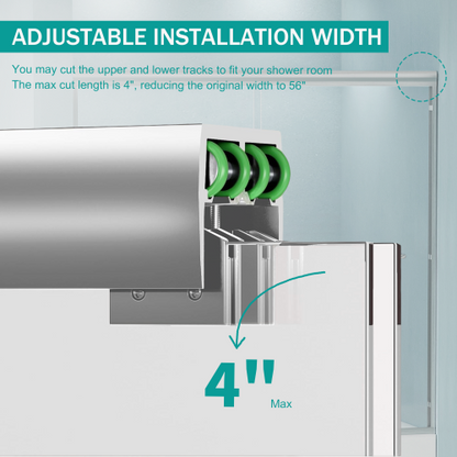 56"-60" W x 58" H Double Sliding Bathtub Shower Door, Semi-Frameless Bypass Tub Door, 1/4" (6mm) Tempered Glass with Explosion-Proof Film, Adjustable Aluminum Alloy Frame, Brushed Nickel 24D03-T60BNX