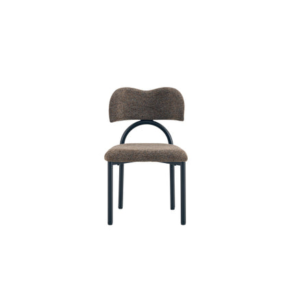 Breathable Fabric Dining Chairs with Black Metal Frames, Set of 2, Brown