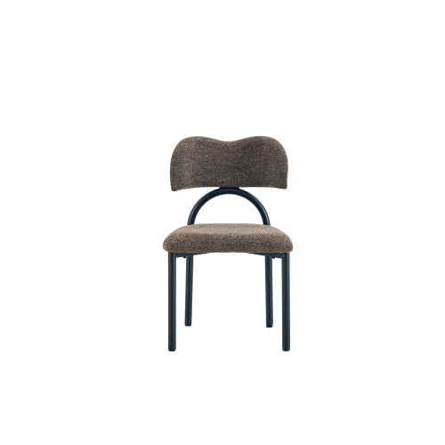 Breathable Fabric Dining Chairs with Black Metal Frames, Set of 2, Brown