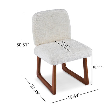 Set of 2 Beige Boucle Fabric Dining Chairs, Curved Wood Leg Multi-Material Frame 300lbs Capacity