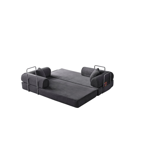 78.8 inch  Grey Corduroy Convertible Compression Boneless Floor Sofa-Bed