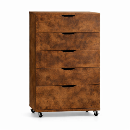 5 Drawer Dresser on Wheels Rustic Brown Rolling Chest of Drawers Mobile Storage Cabinet for Bedroom Closet, Wide Drawer Organizer, 30.71" W x 15.75" D x 44.49" H