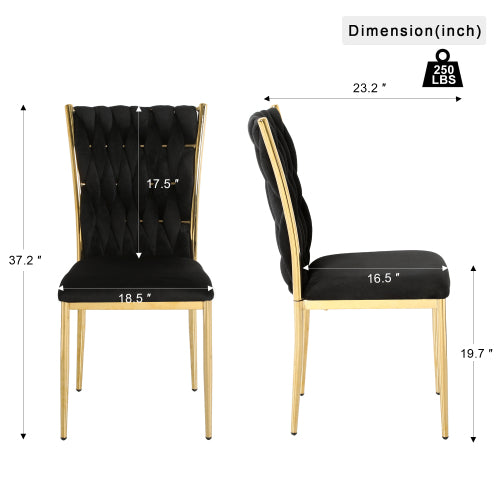 Velvet Upholstered Dining Chairs with Metal Legs, Set of 2, Black