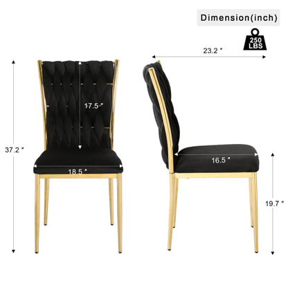 Velvet Upholstered Dining Chairs with Metal Legs, Set of 2, Black