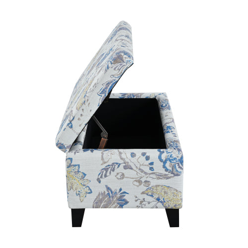 Floral Pattern Fabric Storage Ottoman, Multi-Functional Upholstered Footrest with Soft Close Hinges & Hidden Interior Storage