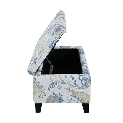 Floral Pattern Fabric Storage Ottoman, Multi-Functional Upholstered Footrest with Soft Close Hinges & Hidden Interior Storage