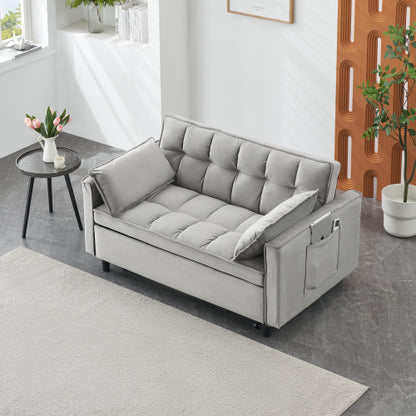 Modern Velvet 3-in-1 Convertible Sleeper Loveseat Futon Sofa-Bed w/Pockets & Pillows for Living Room