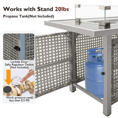 43 Propane Gas Fire Pit Table, 60000 BTU Rectangular Open Weave Wicker Fire Pit with Glass Wind Guard for Outside Patio Deck Garden Backyard