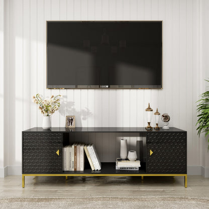 Black 70 inch TV Stand with Cabinet Storage and Open Shelves