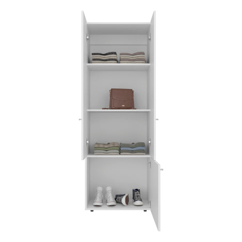 3-Door Tall Wardrobe Cabinet with 4 Shelves – Freestanding Storage Armoire for Bedroom or Entryway, White