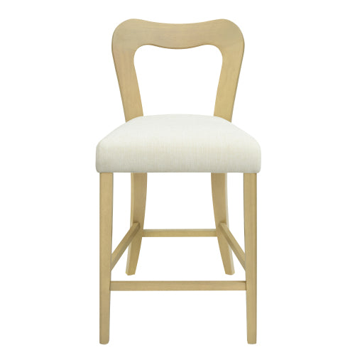 Rubberwood Counter Stools with Upholstered Seats, Set of 2, Beige/Natural Ash