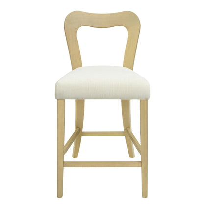 Rubberwood Counter Stools with Upholstered Seats, Set of 2, Beige/Natural Ash
