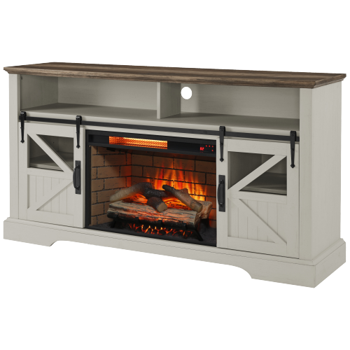 60 Inch Electric Fireplace Entertainment Center With Door Sensor-Jasmine white color