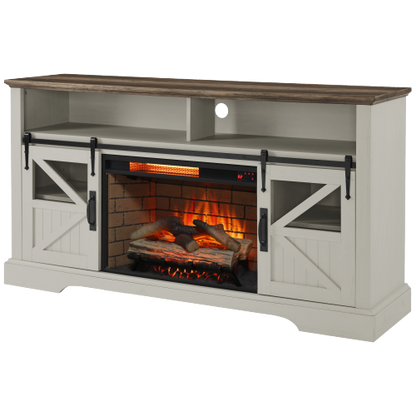 60 Inch Electric Fireplace Entertainment Center With Door Sensor-Jasmine white color