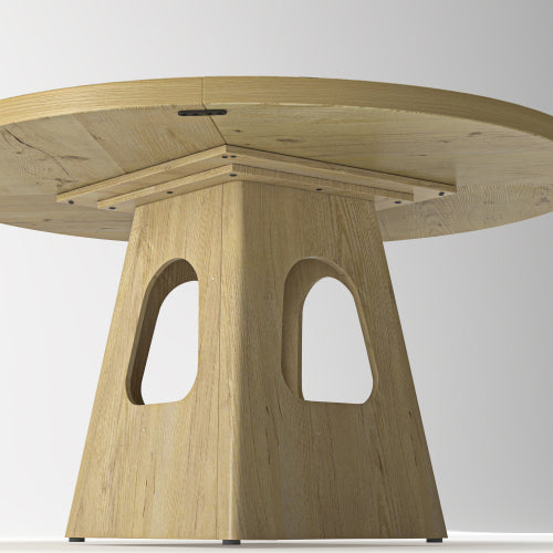 Round Dining Table with Storage Base, Natural Finish