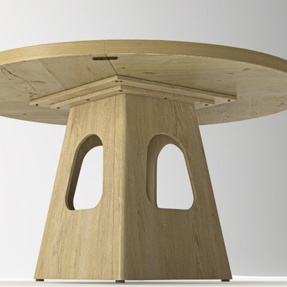 Round Dining Table with Storage Base, Natural Finish