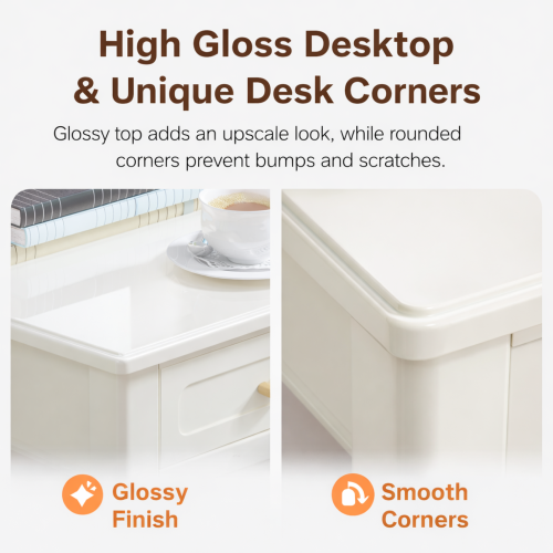 Cream White Vanity Desk with 3 Drawers, Modern Makeup or Writing Desk, Multipurpose Dressing Table for Bedroom, No Mirror Included