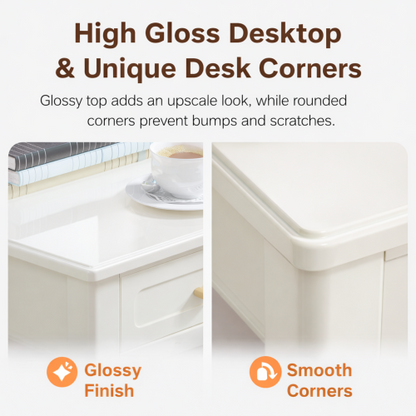 Cream White Vanity Desk with 3 Drawers, Modern Makeup or Writing Desk, Multipurpose Dressing Table for Bedroom, No Mirror Included