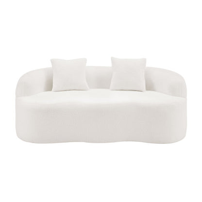 White Curved Compression Loveseat Sofa with 2 Pillows, No Assembly
