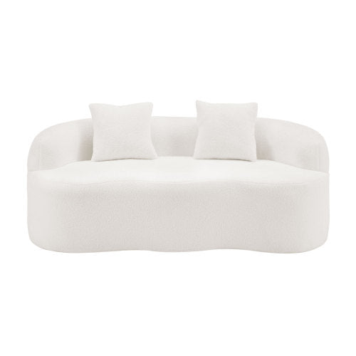 White Curved Compression Loveseat Sofa with 2 Pillows, No Assembly