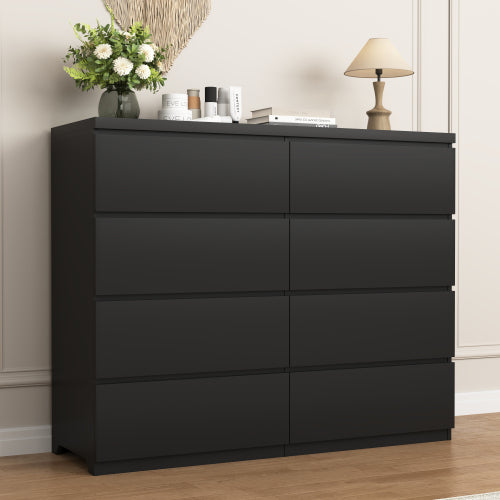 8 Drawers Dresser for Bedroom, Wood Bedroom Dresser Modern Drawer Chest, 8 Chest of Drawer, Tall Dresser for Closet, Dressers Organizer for Living Room, Closet,Black