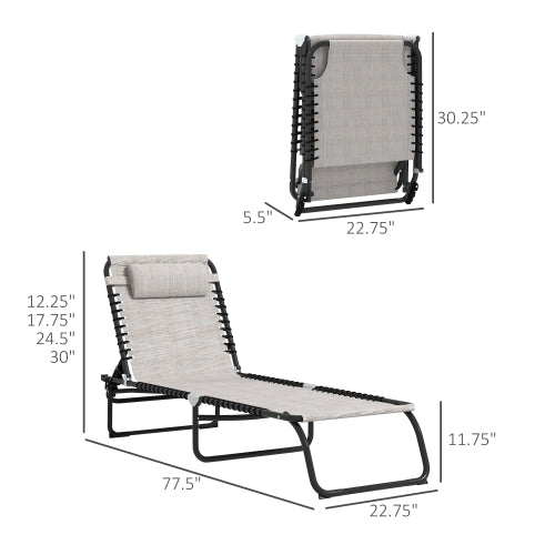 Outsunny Folding Chaise Lounge Pool Chair Set of 2, Patio Sun Tanning Chair, Outdoor Lounge Chair with 4-Position Reclining Back, Breathable Mesh Seat for Beach, Yard, Patio, Cream