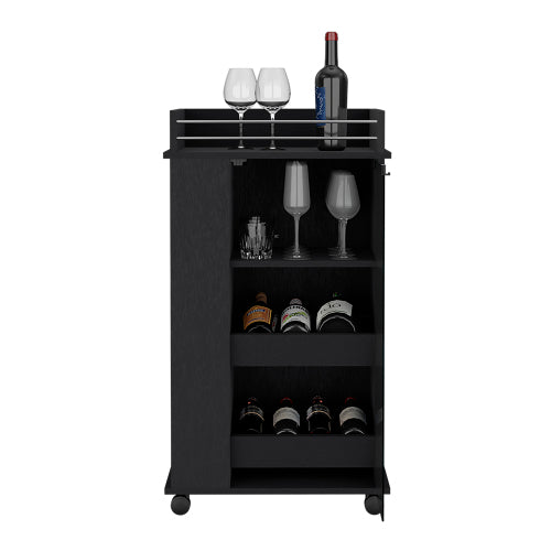Bar Cart with Casters, Glass Door and 2-Side Shelf
