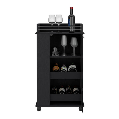 Bar Cart with Casters, Glass Door and 2-Side Shelf