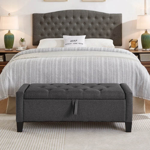 Ottoman with Storage, Storage Ottoman Bench with Safety Hinge 350 lbs Weight, Upholstered Entryway Bench with Seating for Bedroom, Living Room - Dark Gray