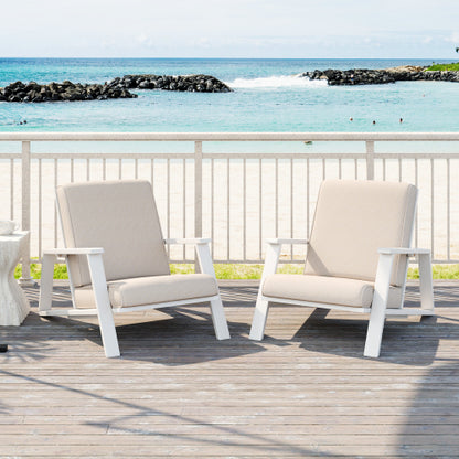 Patio Lounge Chair Set of 2, Outdoor Club Chair with Beige Cushion and White Acacia Wood Frame