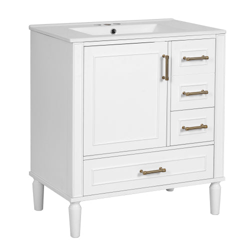30" Bathroom Vanity with Ceramic Sink, Soft-Close Door with Built-in Shelf, Deep Drawer, Standard Drawer, Long Divider Drawer, Ample Storage Cabinet for Bathroom, Modern & Functional Design
