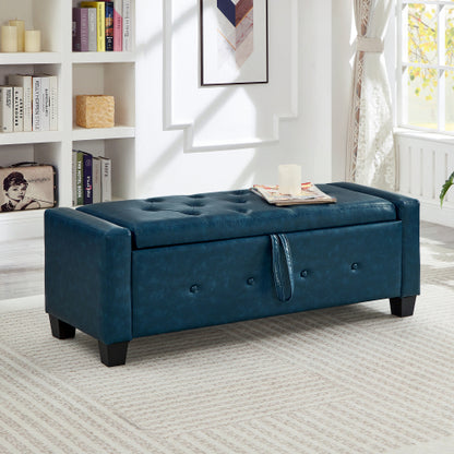 48'' Storage Ottoman Bench Tufted Faux Leather Upholstered Bench with Storage
