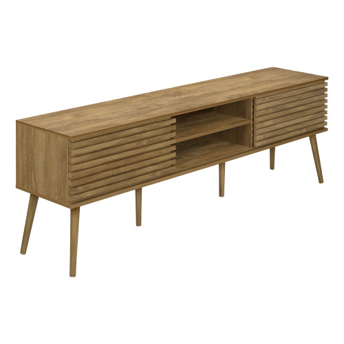 72 Inch Contemporary Walnut Laminate TV Stand with Sliding Doors & Cable Management