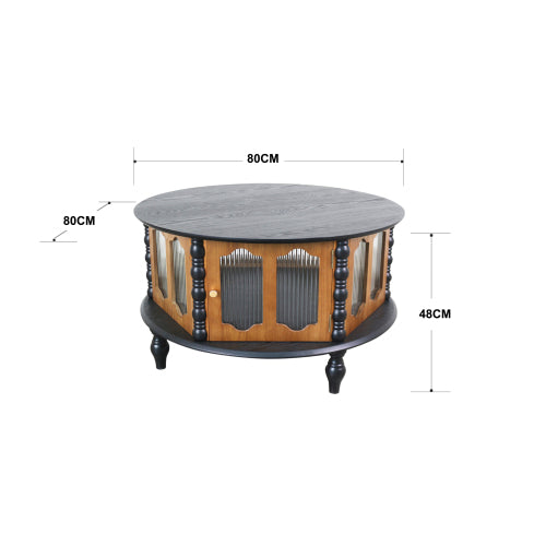 31.5inch  Black & Walnut Vintage Storage Coffee Table with Glass Doors