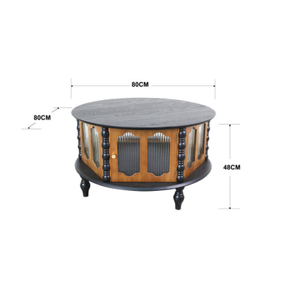 31.5inch  Black & Walnut Vintage Storage Coffee Table with Glass Doors