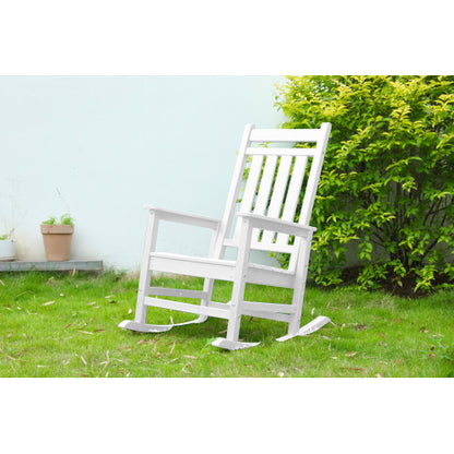 Oversized Rocking Chair with Wood-Texture, Outdoor Rocking Chair for Adults, All Weather Resistant Porch Rocker for Lawn Garden, White