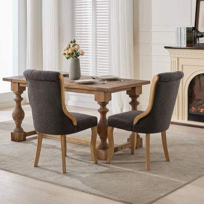 Set of 2 Gray Snow Velvet Mid-Century Dining Chairs, Curved Solid Wood Trim & Sculpted Leg Accent Chairs
