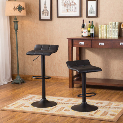 Black Square Top Adjustable Height with Black Leg And Base Metal Bar Table and 2 Swivel Black Bonded Leather Adjustable Bar Stool Bar Sets