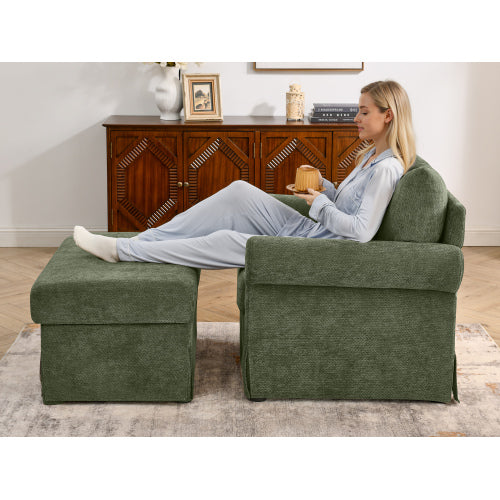 37.5-Inch Plush Chenille Accent Armchair with Movable Ottoman for Living-Room Bedroom Apartment