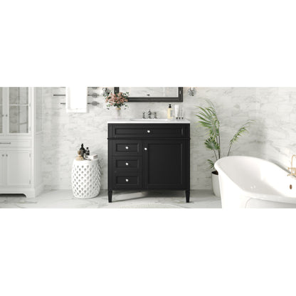 36'' Bathroom Vanity with Top Sink, Modern Bathroom Storage Cabinet with 2 Drawers and a Tip-out Drawer, Single Sink Bathroom Vanity