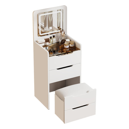 ( 48CM ) 3 in 1 Vanity Desk with Plip Top Mirror, Small Make Up Vanity Set with Visible Glass Desktop, Compact Makeup Vanity with 3 Drawers, Dressing Table for Bedroom ( WHITE COLOR )
