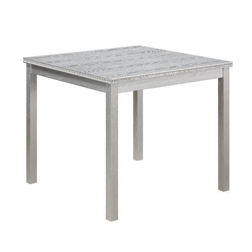 Modern Square Dining Table with Crystal Edge Detail and Solid Wood Frame