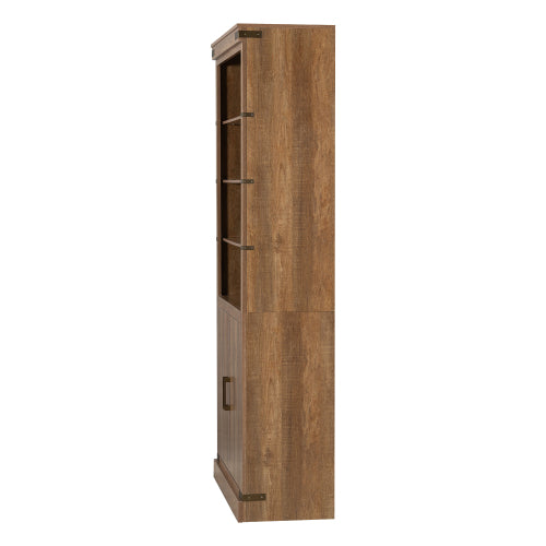 83.4 Inch Tall Walnut Farmhouse Bookshelf with LED Light & Adjustable Shelves Closed Storage Cabinet