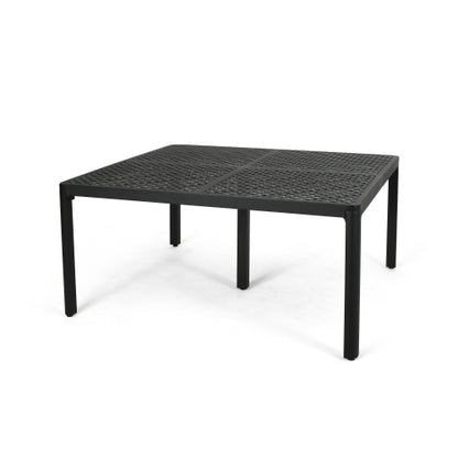 Outdoor Modern Aluminum Dining Table with Woven Accents, Antique Matte Black