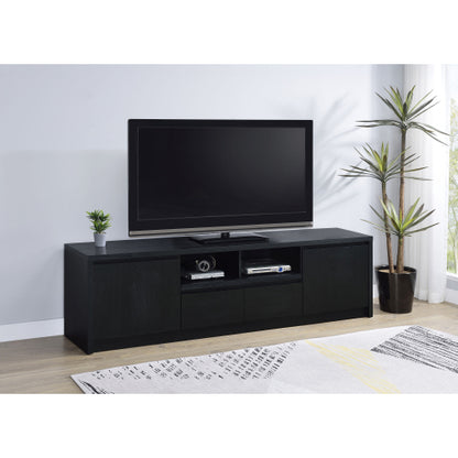 Black 78 Inch Modern 2-Door TV Media Console with Central Drawer & Open Shelf