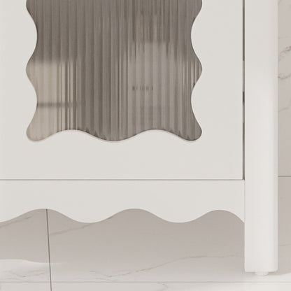 31" Bathroom Vanity with Tempered Glass, Modern Bathroom Cabinet with Rubber Wood legs and Soft close Doors, White