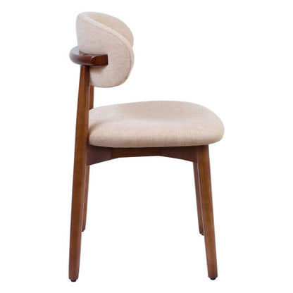 Set of 2 Light Camel Flannelette Dining Chairs, Walnut Solid Oak Wood Legs 300lbs Capacity Armless Side Chairs