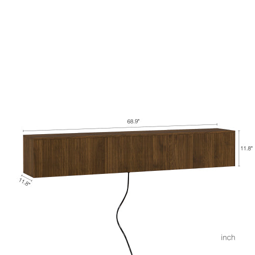 69 Inch Floating Wall TV Cabinet with 16 RGB LED Lights Long Power Cord for 55-65 Inch Televisions