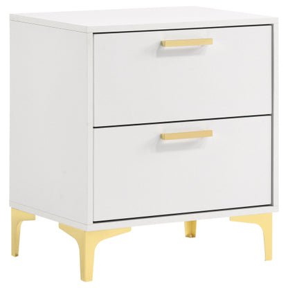White and Gold 2-Drawer Nightstand, Modern Bedside Table with Gold Metal Accents